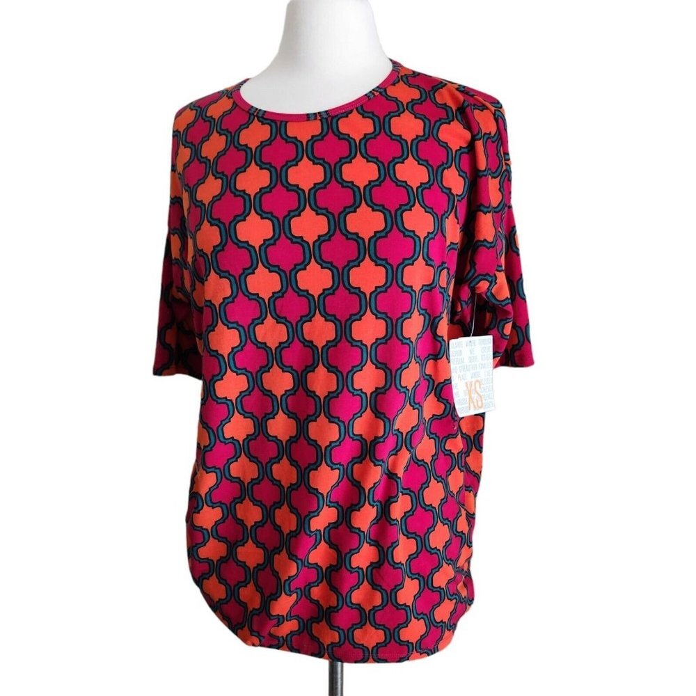 LuLaRoe Irma Short Sleeve High Low Hem Tunic Top XS‎ NWT Geometric Multi-Color